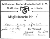 1919 erste Mitgliedskarte